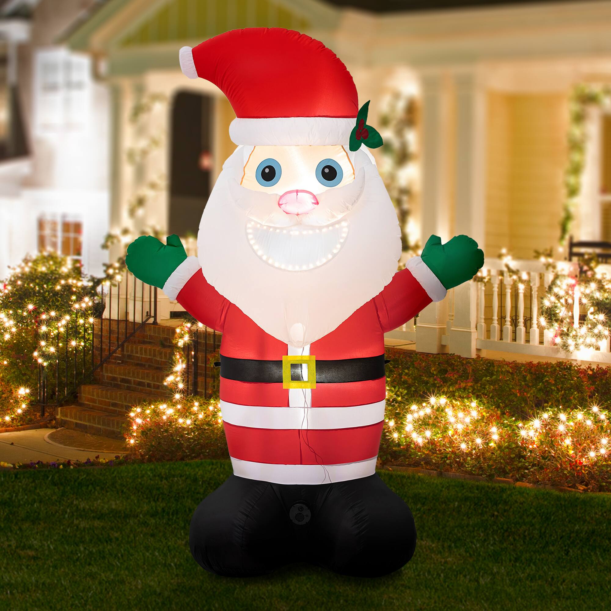 Glitzhome® 8ft. LED Lighted Musical Santa Inflatable Décor